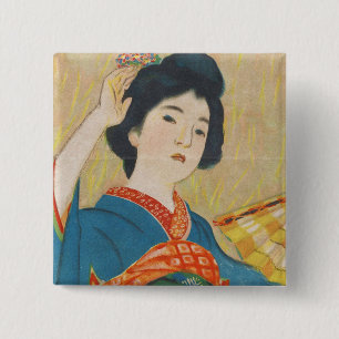 Bóton Quadrado 5.08cm Retrato japonês da gueixa do vintage de Shinsui