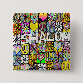 Bóton Quadrado 5.08cm Retro 60s Psicodélico Shalom LOVE