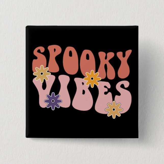 Bóton Quadrado 5.08cm Retro Groovy Spooky Vibes Halloween (Frente)