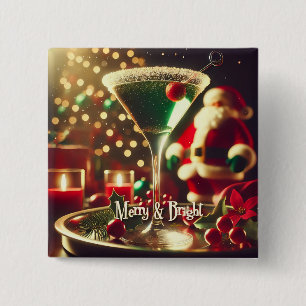 Bóton Quadrado 5.08cm Retro Santa de Natal dos anos 50 Martini Verde