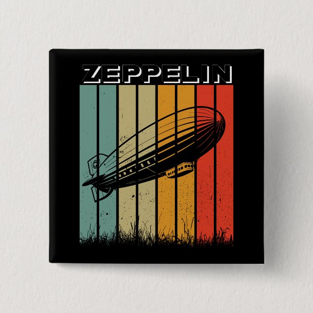 Bóton Quadrado 5.08cm Retro Zeppelin Dirigible Airship Zepelin Zepplin (Frente)