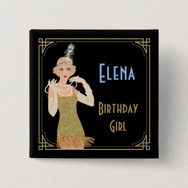 Bóton Quadrado 5.08cm Retrospectiva Dourada brilhante de 20 graus (Frente)