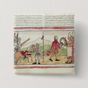Bóton Quadrado 5.08cm Reunião de Hernando Cortes e de Montezuma