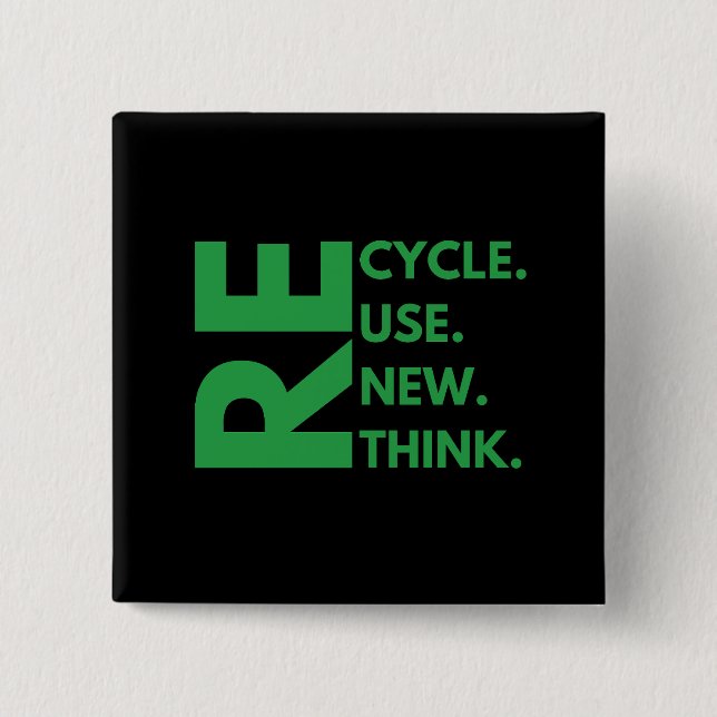 Bóton Quadrado 5.08cm Reutilização do reciclar Renovar Repensar o Ambien (Frente)