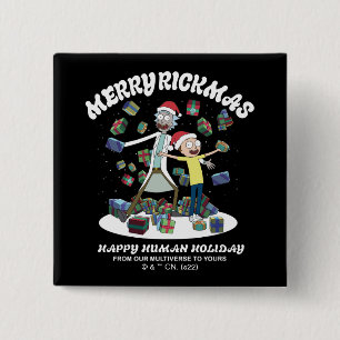 Bóton Quadrado 5.08cm Rick e Morty   Felizes de Rickmas presentes