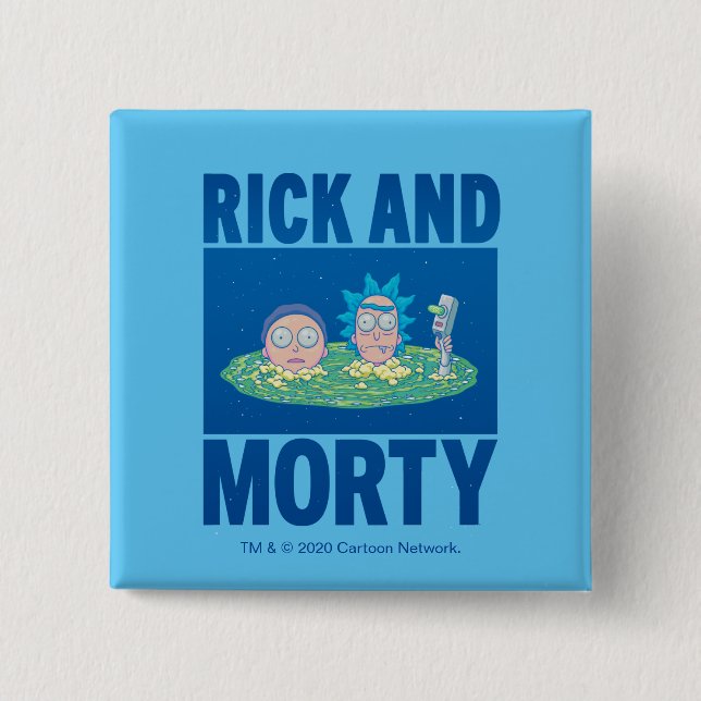 Bóton Quadrado 5.08cm RICK E MORTY™ | Pequim Através Do Portal (Frente)