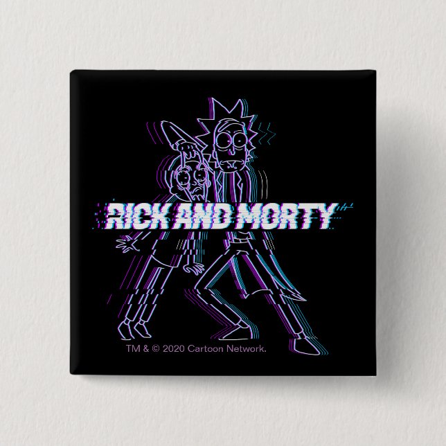 Bóton Quadrado 5.08cm RICK E MORTY™ | Rick E Morty Com Perturbações (Frente)