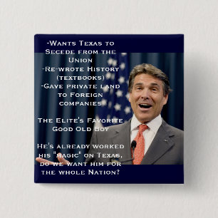 Bóton Quadrado 5.08cm Rick Perry para o presidente!?!?!?!