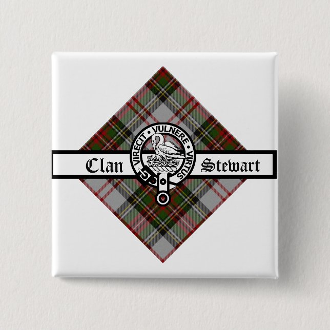 Bóton Quadrado 5.08cm Rico Clan Stewart Crachá Crest (Frente)