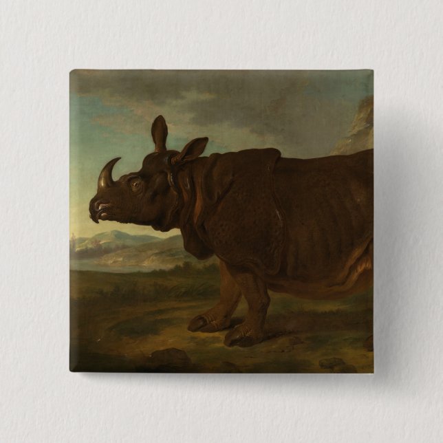 Bóton Quadrado 5.08cm Rinocerontes (Rhino) (Wild Animal) (por J.B. Oudry (Frente)