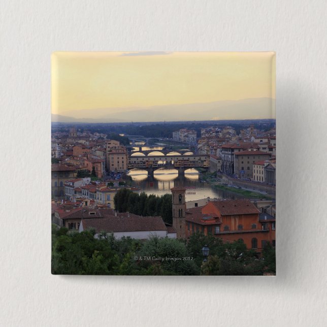 Bóton Quadrado 5.08cm Rio Arno e Ponte Vecchio em Florença, (Frente)