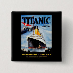 Bóton Quadrado 5.08cm RMS Titanic Viagem Ad