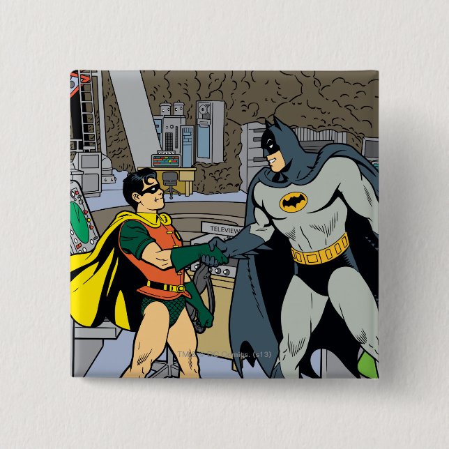 Bóton Quadrado 5.08cm Robin E Batman Handshake (Frente)