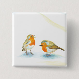 Bóton Quadrado 5.08cm Robins vermelhos no inverno