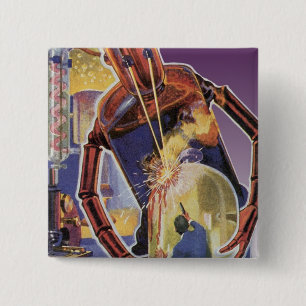 Bóton Quadrado 5.08cm Robô de ficção científica com olhais a laser