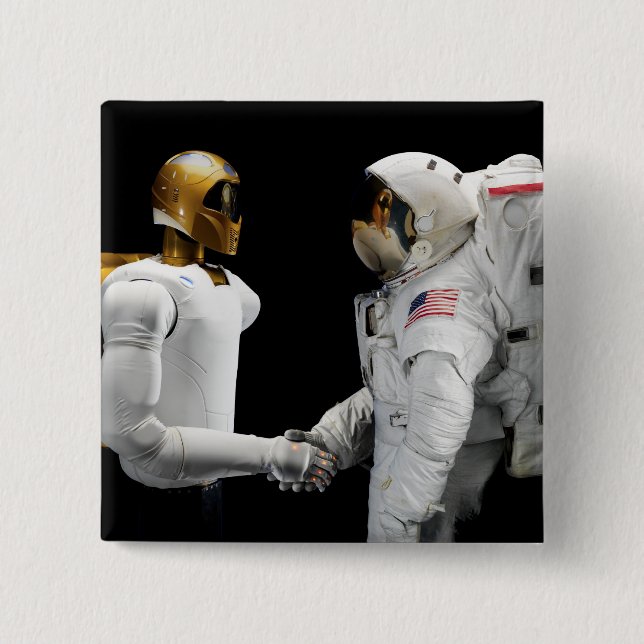 Bóton Quadrado 5.08cm Robonaut 2, um astronauta humanoide destreza 4 (Frente)
