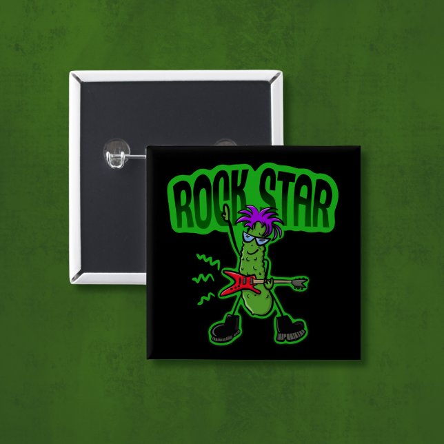 Bóton Quadrado 5.08cm Rock Star Pickle - Cartoon Engraçado (Criador carregado)