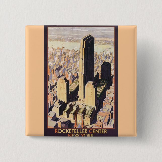 Bóton Quadrado 5.08cm Rockefeller Center New York (Frente)