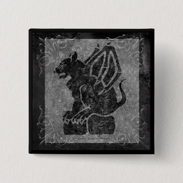 Bóton Quadrado 5.08cm Rolos de pedra cinzentos da gárgula (Frente)