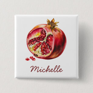 Bóton Quadrado 5.08cm Romã de Aquarela Personalizada Moderna e Tendência