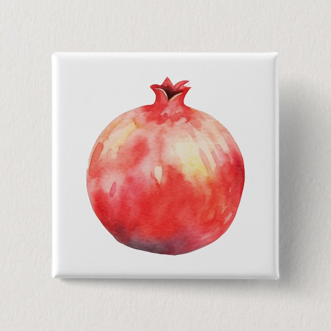 Bóton Quadrado 5.08cm Romã em Aquarela (Frente)