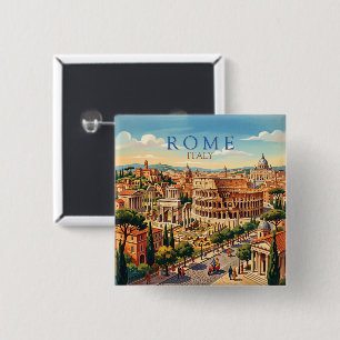 Bóton Quadrado 5.08cm Roma Itália Colosseum Viagem Arte Vintage