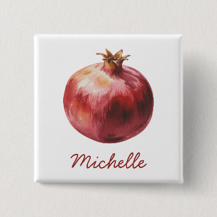 Bóton Quadrado 5.08cm Romã Watercolor Personalizada Moderna e Tendência