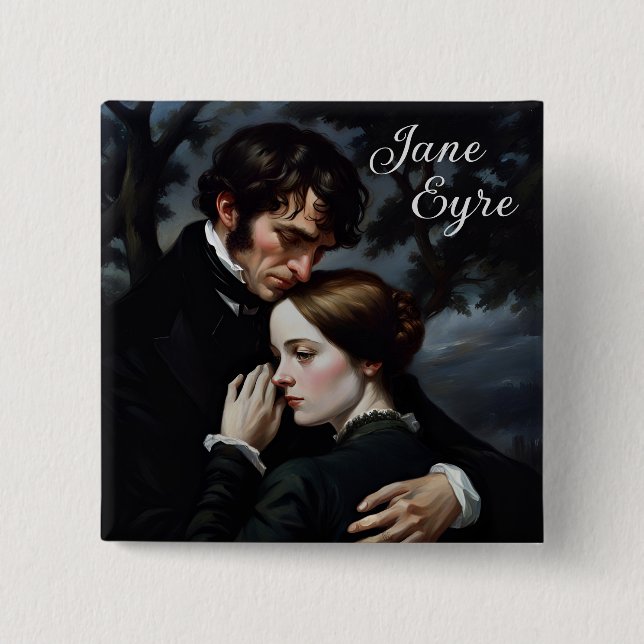 Bóton Quadrado 5.08cm Romântica Jane Eyre e Edward Rochester (Frente)