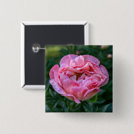 Bóton Quadrado 5.08cm Romântica Peônia Rosa em Flor Pastel Suave Floral