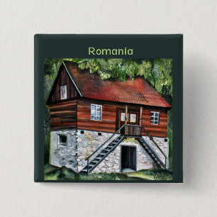 Bóton Quadrado 5.08cm Romênia - Tradicional Casa Transilvaniana