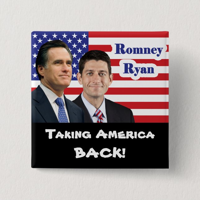 Bóton Quadrado 5.08cm Romney Ryan - retirando América! (Frente)