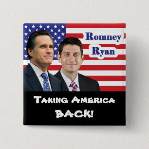 Bóton Quadrado 5.08cm Romney Ryan - retirando América!