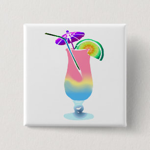 Bóton Quadrado 5.08cm Rosa & bebida tropical azul