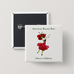 Bóton Quadrado 5.08cm Rosa de Beleza Americana, Arte do Livro de Flores
