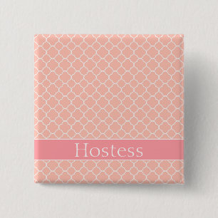Bóton Quadrado 5.08cm Rosa e branco bonitos da hospedeira