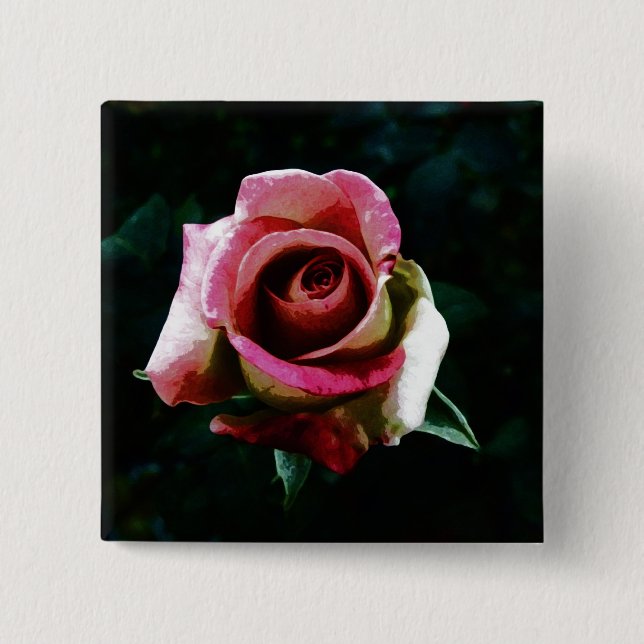 Bóton Quadrado 5.08cm Rosa pintado com óleo (Frente)