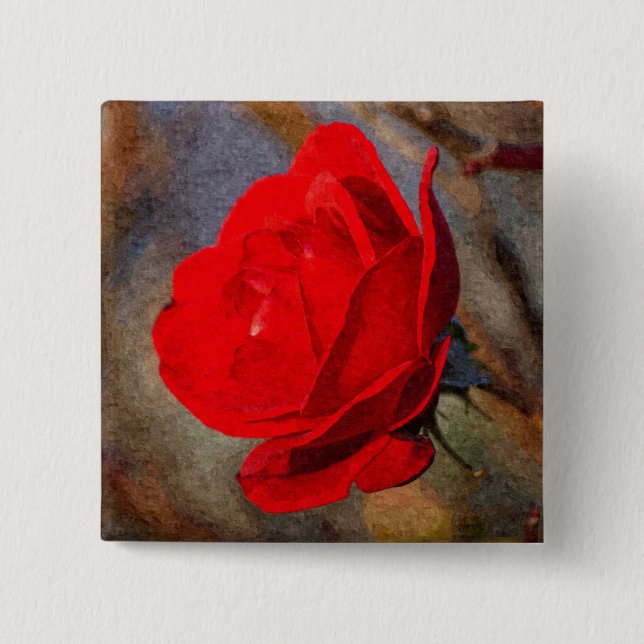 Bóton Quadrado 5.08cm Rosa Vermelha (Frente)