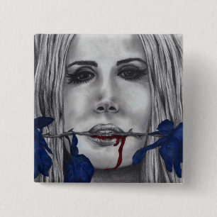 Bóton Quadrado 5.08cm Rosas de sangue Blue Vampiro Mulher Retrato Gótico