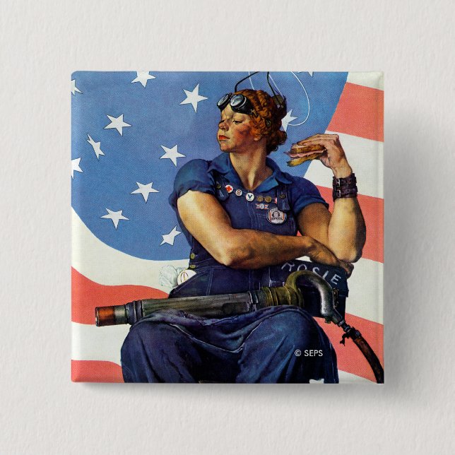 Bóton Quadrado 5.08cm "Rosie the Riveter" (Frente)