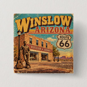 Bóton Quadrado 5.08cm Rota 66 Winslow Arizona Antiga Rua Principal