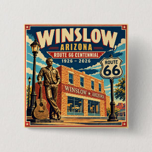Bóton Quadrado 5.08cm Rota 66 Winslow Arizona Centenário Viagem Vintage