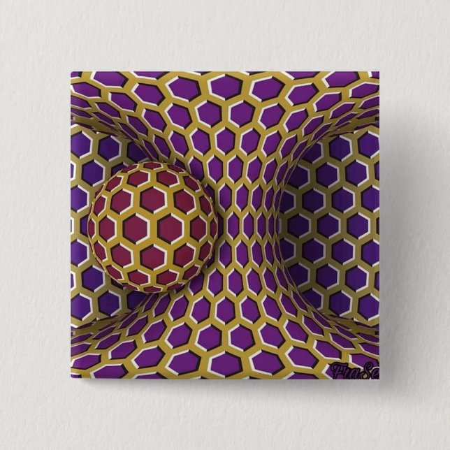 Bóton Quadrado 5.08cm Rotação de Desenho de Ilusão Óptica Virando (Frente)