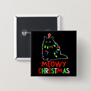 Bóton Quadrado 5.08cm Roupas de Natal Meowy Luzes de Natal Preto Gato Pi