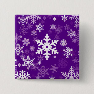 Bóton Quadrado 5.08cm Roxo feliz do motivo dos flocos de neve do feriado