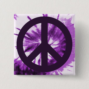 Bóton Quadrado 5.08cm Roxo Tie-Dye com símbolo de paz