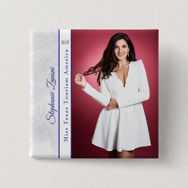 Bóton Quadrado 5.08cm Royal Ice Pageant Sash Button Pin (Frente)