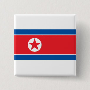 Bóton Quadrado 5.08cm RPDC Coreia do Norte Bandeira Juche Comunista Soci