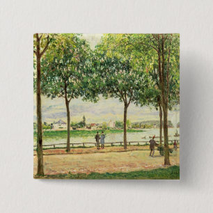 Bóton Quadrado 5.08cm Rua de Alfred Sisley de árvores de castanha