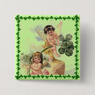Bóton Quadrado 5.08cm Rua de Vintage, Pin de Cherubs no Dia de Patrick