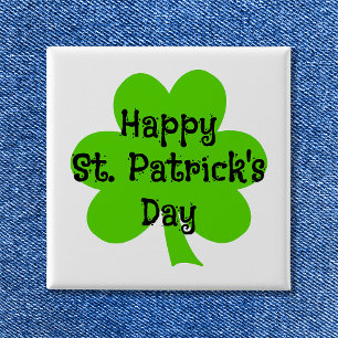 Bóton Quadrado 5.08cm Rua Feliz, Shamrock Verde do Dia de Patrick
